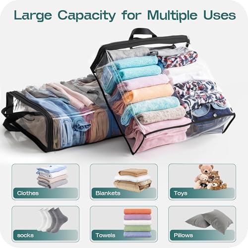 Image of 22L Set of 5 Transparent Storage Bags | Clear PVC Clothes & Wardrobe Organizer with Strong Zipper and Handle | Waterproof & Dustproof Cover for Sarees, Blankets, Baby Clothes & Toys
