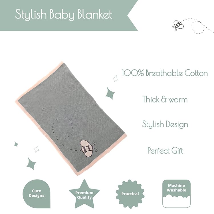 Ziggle Baby Cotton Blanket, Sage Green Bee - Image 3