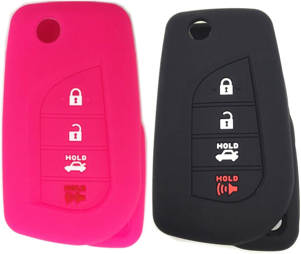 Ezzy Auto Black and Rose Silicone Rubber Key Fob Case Key Covers Key Jacket fit for Toyota Camry Yaris Avalon Corolla Highlander Sequoia Sienna Tundra Tacoma 4Runner Rav4