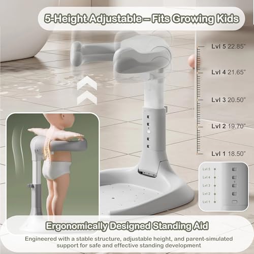Image of Baby Shower Stand with Adjustable Support - Eases Parent Strain, Prevents Water in Ears, Ensures Thorough Cleaning and Promotes Standing Confidence for Babies 8+ Months (Foldable)