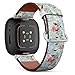 CJBROES Replacement Leather Watch Band, Compatible with Fitbit Versa 3 and Fitbit Sense of Wristband Bracelet Accessory - Watercolor-Rose-Buds