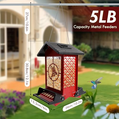 Alimentador de pássaros à prova de esquilos para pendurar ao ar livre, alimentadores de metal com ca