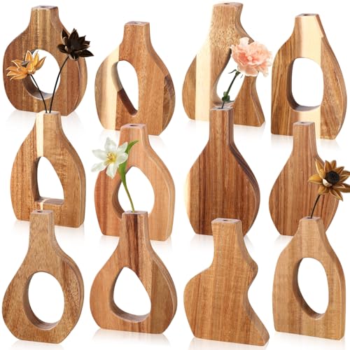 Blulu Set of 12 Small Wooden Vases Bulk for Centerpiece