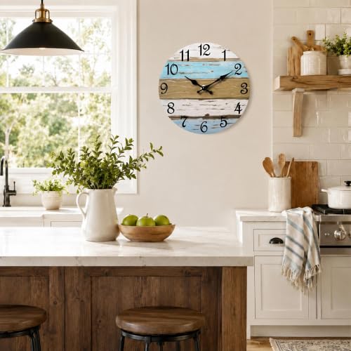 Image of CHYLIN Wall Clock Silent Non-Ticking Battery Operated Rustic Wood Grain