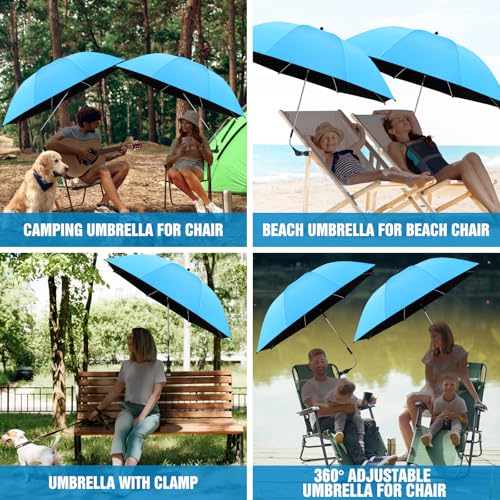 Image of 2 PACK Beach Umbrella with Clamp, 360 Adjustable Umbrellas for Chair, UPF50+ Umbrella for Beach Chair, Patio Chair, Wheelchair, Camping Chair, Golf Carts (Chair Not Included)
