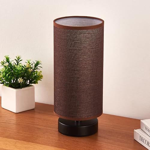 Image of lifeholder Table Lamp, Bedside Nightstand Lamp, Simple Desk Lamp, Cylinder Table Lamp for Bedroom Living Room Office Study, Brown Shade and Black Base (Brown)