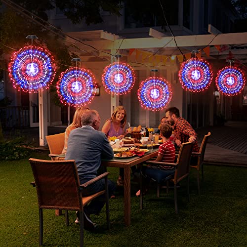 Enhon Patriotic Solar Firework Light, 180 Leds Red White Blue Copper Wire Waterproof Starburst String Light For 4Th Of July, Independence Day, Memorial Day Porch Patio Outdoor Hanging Decor (4 Pack) #TOP7