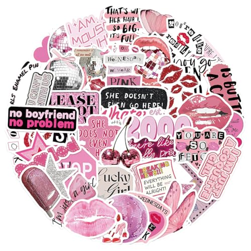 NHPY 50 Pezzi Y2K adesivi stickers aesthetic eleganti adesivi per computer portatili bottiglie d'acqua moto e altro ancora design hip hop e graffiti per bambini e adulti（Rosa）