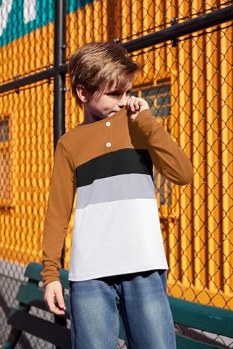 Arshiner Kids Boys Henley Shirts Cotton Long Sleeve Crewneck T-Shirts Color Block Tee Tops 3-12 Years3
