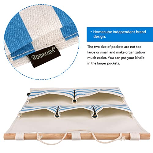 Homecube Linen Cotton Fabric 5 Pockets Wall Door Cloth Hanging Storage Bag Home Organizer (Navy Stripe) #TOP3