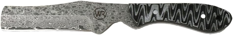 WHISKEY BENT HAT CO. Bullcutter 4 Fixed Blade Knife 440C Damascus Steel 3.5" Blade w/Leather Sheath 7" Overall Length (Warrior, 7" - Overall Length)