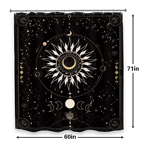 Lghtyro Zodiac Constellation Astrology Shower Curtain 60Wx71H Inch Modern Ouji Moon Phase Celestial Shower Curtain Bathroom Set Abstract Mysticism Bath Curtain Gothic Black Aesthetic Art Bathtub Decor #TOP4