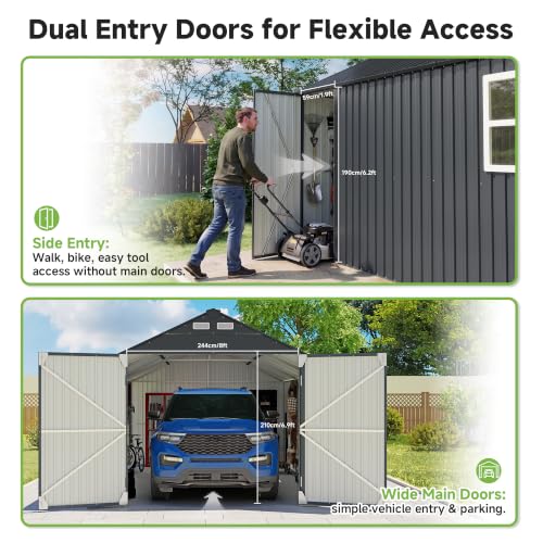 12x20FT Heavy Duty Metal Carport with Removable Sidewalls & Doors, Gray | Galvanized Steel Frame & Roof, Outdoor Shelter for Cars and Boats — view 3