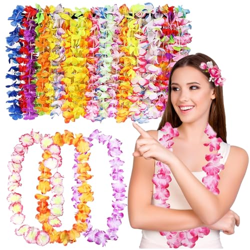 25pcs Leis for Luau Party - Colorful Hawaiian Leis Bulk Tropical Flower Lais Hawaii Decor for Summer Beach Pool Decoration Favour Supplies