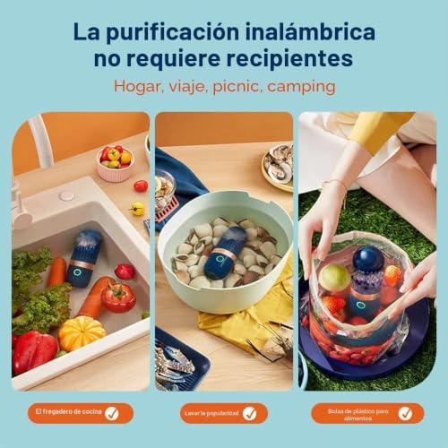 Miniatura 5 de Lavadora De Frutas Y Verduras Portátil Inalámbrica De Frutas Purificador De Alimentos Máquina De Desinfección Para El Hogar, Azul Oscuro