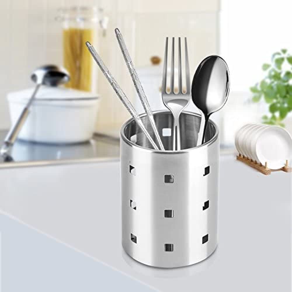Support D'Ustensiles De Cuisine En Acier Inoxydable Trou Rond Outils De Cuisson Vaisselle Baguettes Pelle Rangement