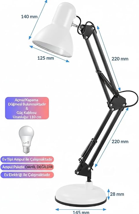 Orret Home Acrobat Tertial Table Lamp – 360° Metal Body with Movable Playing Head, Table Top Study and Book Reading Lamp, Long-Lasting Lighting-Home Type Bulb (White) with Sturdy Material [Energy Class A]