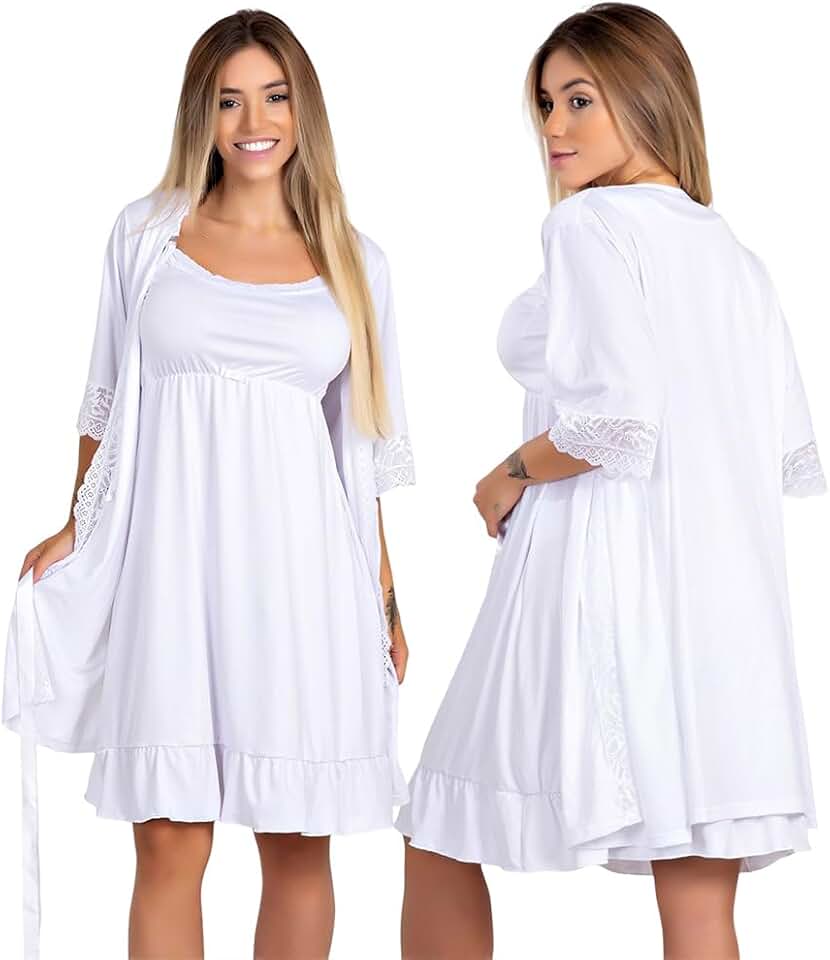Kit Gestante Camisola Amamentação com Calcinha Pós Parto e Robe