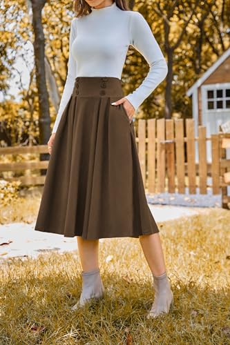 Image of Belle Poque Corduroy Skirt for Women A-Line Flared Swing Skirt Midi High Waist Skirts