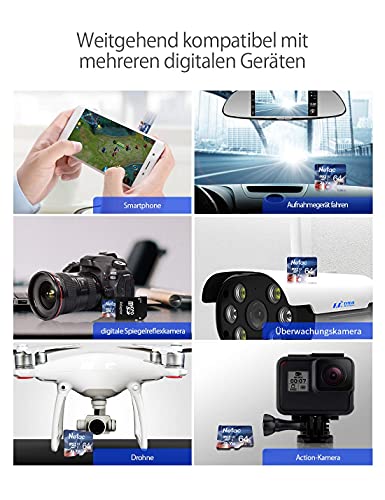 Netac 64GB Speicherkarte,Micro SD Karte(A1, U1, C10, V10, FHD, 600X), TF Memory Card UHS-I bis zu 90/10 MB/s(R/W) für… – Bild 6