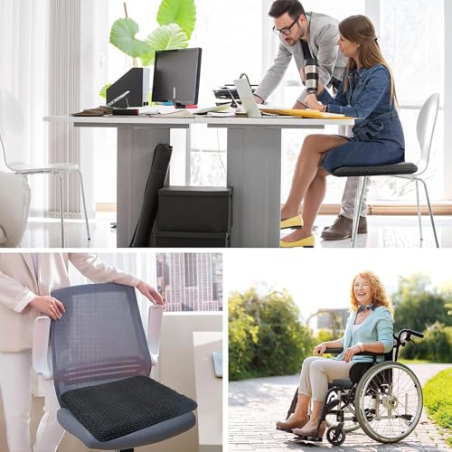 BTDZDD Gel Sitzkissen, Orthopädisch Doppelschicht Verdickung Sitzkissen mit Rutschfester Stoffhülle Atmungsaktives Stuhlkissen für Bürostuhl (Schwarz, 43cm*39cm*4cm)
