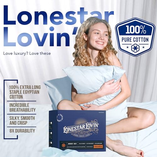 Image of TEXAS LINEN CO. 100% Egyptian Cotton Split King Sheet Sets - Luxury 1000 Series Lonestar Lovin' Collection Split King Sheet Set (5 PC, White), Soft, Cooling, 16 inch Deep Pocket Sateen Hotel Bed Sheets