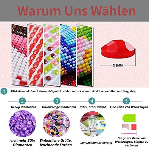 Diamond Painting,Diamant Painting Bilder,DIY Cross Stickerei Malerei Kits,Wohnzimmer Schlafzimmer B¨¹ro Wand Und Eingang Dekoration£¨30x40cm/12x16 Zoll£© – Bild 5