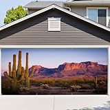 6x13ft Garage Door Cover Cougar Shadow Superstition Mountains Garage Door Banner Decorations Polyester Door Mural Backdrop for Outdoor Indoor Party Background Decor