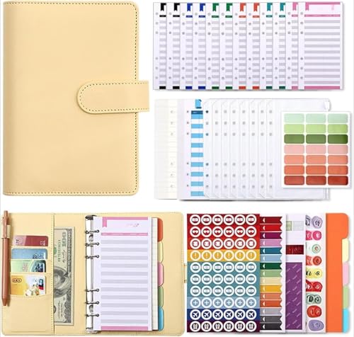 Zdaqian 家計簿 パスポートケース A6 予算バインダー ファスナーポケット 家計管理 お金管理 通帳ケース 通帳入れ 財布 メンズ レディース 8枚 リフィル (イエロー)