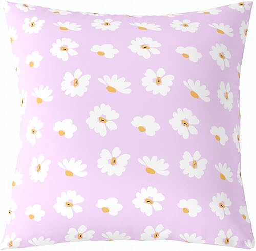 Castle Fairy Daisy Florals Throw Pillow Covers 18 x 18 Inches,Hippie Flowers Pillow Covers for Kids Teens Adults Home Decor,70s Retro Floral Square
