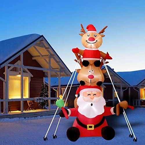 7 FT (210cm) Christmas Inflatable Outdoor Decorations Santa Claus with 2 Reindeers, Super LED Lights Holiday Blow Up Yard Decoration for Xmas Party Garden Yard Lawn Winter Decor (Arhat)