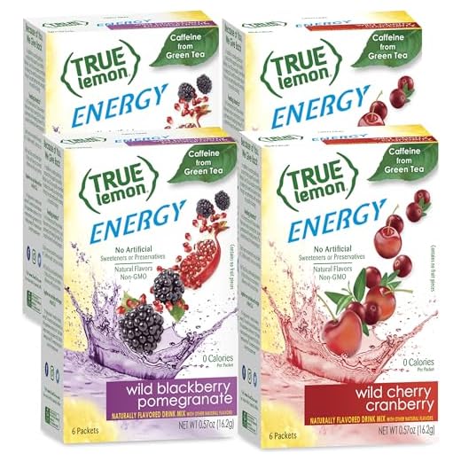 True Lemon (Energy Drinks) Wild Cherry Cranberry & Wild Blackberry Pomegranate 2 boxes EACH flavor (4 boxes total), 24ct instant powdered drink mix packets total, by True Citrus, 2.7 Gram (Pack of 24)