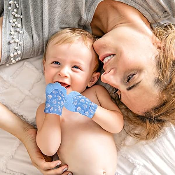 Vicloon Перчатки-прорезыватели Baby Teether, набор из 2 перчаток-прорезывателей, без BPA, успокаивают болезненные десны, стимулируют прорезывание зубов, для детей от 0 до 6 месяцев, Baby-Blue, в форме сердца