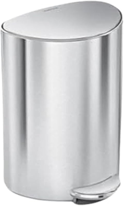 Bote con escalón semicircular, Bote de basura para baño de 6 L / 1.6 galones, Liner Pocket®, elegante bisagra interna, pedal de 150,000 pasos, tapa con cierre silencioso Shox®, acero inoxidable cepillado