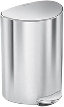 simplehuman Semi-Round Step Can, 6L / 1.6 Gallon Bathroom Trash Can, Liner Pocket, Sleek Internal Hinge, 150,000-Step Pedal, Lid Shox Silent Close, Brushed Stainless Steel