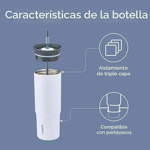 Miniatura 2 de Owala Vaso de viaje aislado de acero inoxidable de triple capa con tapa resistente a derrames y popote, sin BPA, 24 onzas, gris/azul (The Great Blue)