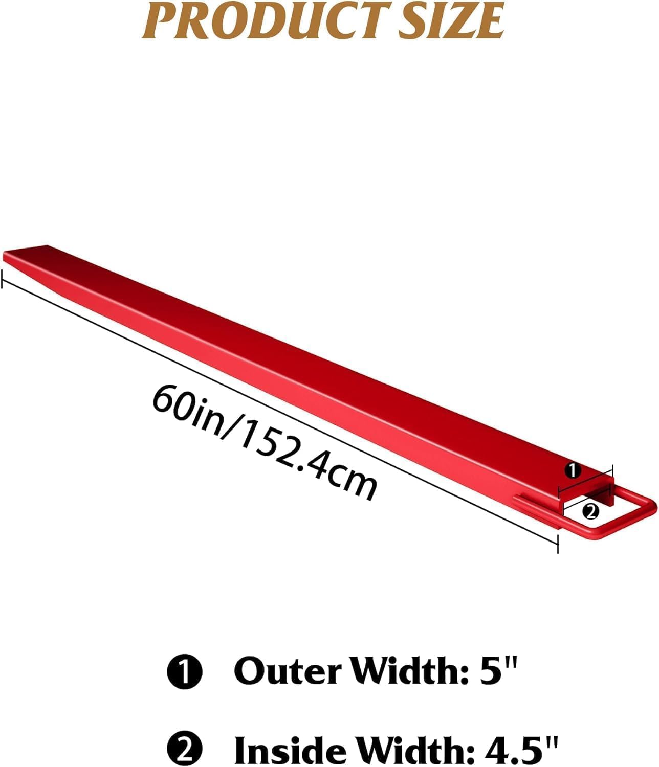 Pallet Forklift Extensions, 60" Fork Extensions 4.5" Width, Heavy Duty Fork Extensions for Forklifts, 1 Pair Forklift Extensions for Forklift Truck,Red