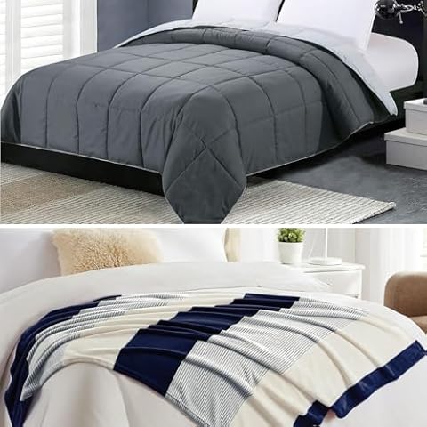 Homelike Moment Lightweight Queen Comforter & Navy Blue Throw Blanket Cover