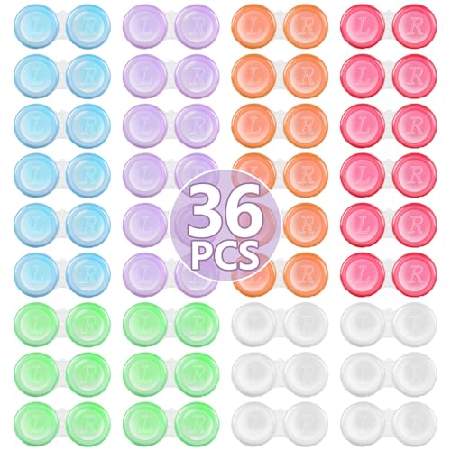 Phyyixs 36 Pack Contact Lens Cases Bulk Transparent Cute Contact Lens Case for Home & Travel 6 Color (36)