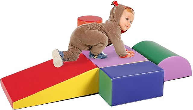 Kinder King Climb and Crawl Activity Play Set, 5-Piece Soft Foam Block for Climbing, Crawling and Sliding, Indoor Climber for Toddlers and Kids, Baby Infant Lightweight Climbing Toys, Red & Yellow