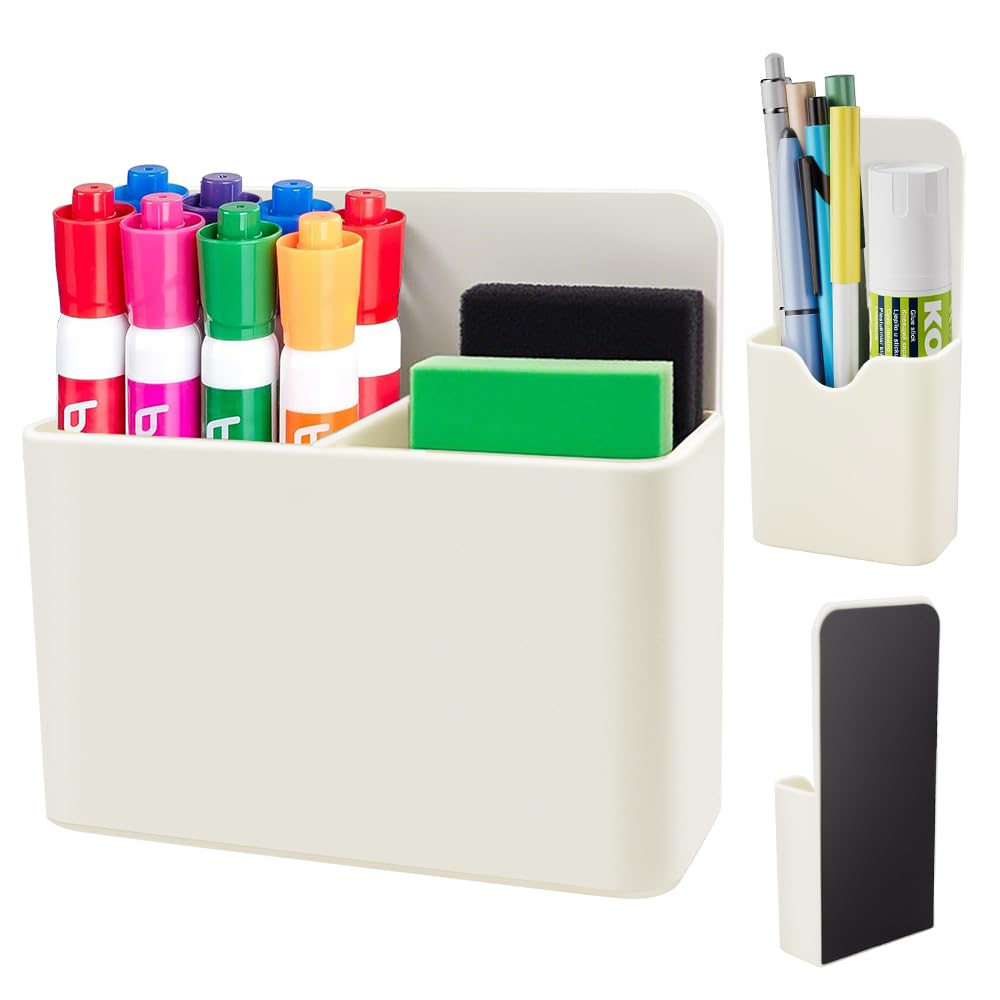 KITANIS Magnetic Pen Holder,2 Pack Magnetic Dry Erase Marker Holder with Generous Compartments,Strong Magnet Storage Marker Pen Pencil Organizer for