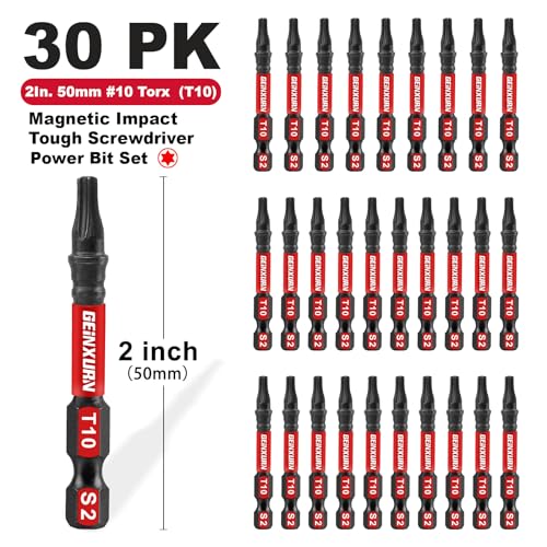 Geinxurn 30 Pieces T10 Impact Tough Magnetic Screwdriver Bit Set, 2 In. #10 Torx Head Power Bit Set, S2 Alloy Steel T10 Star Bit Set by GEINXURN - Used condition - Image 2