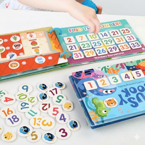 Image of Toddler Busy Book - Activity Binder for Kids 3+ Years | Montessori Learning Busy Board | Activity Book | Educational Toy | Easy to Carry Travel Book | Return Gift for Kids (Animal and Numbers)