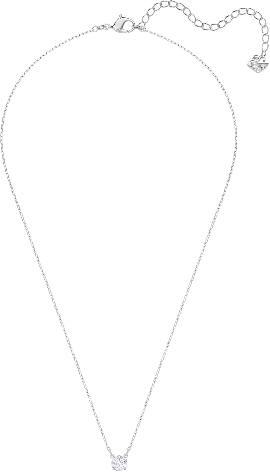 Swarovski Attract Pendant Necklace with a Circle Cut Clear Crystal on a Rhodium Plated Setting with Matching Chain : Clothing, Shoes & Jewelry