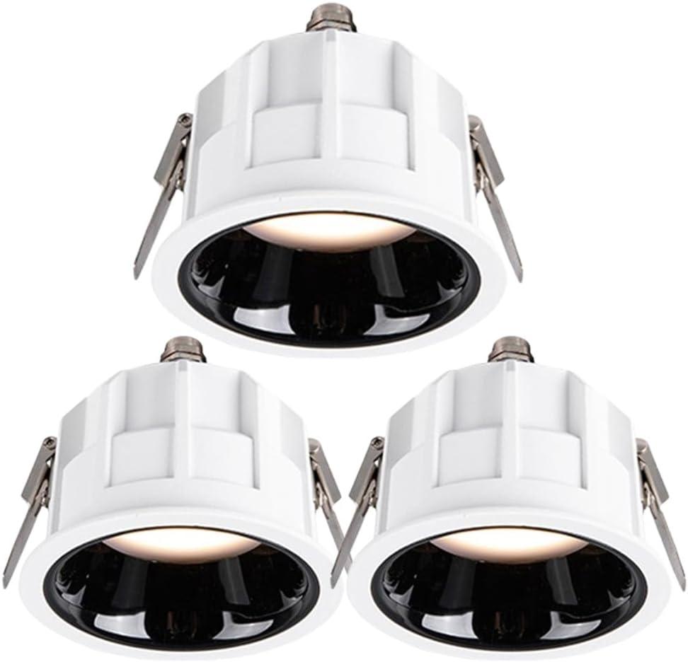 3 Pack LED Recessed Lighting,Waterproof Baffle Trim,Round Aluminum Downlight,Deep Anti-Glare COB Spotlights,Selectable 3000K/4000K/6000K,Daylight Retrofit Downlight