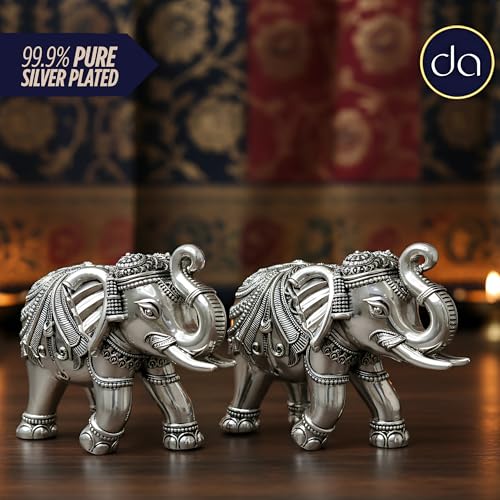 Image of 999 Pure Silver Plated Elephant Idol Pack of 2 | 2 Inch Vastu & Good Luck Showpiece for Home Decor, Mandir & Pooja Room | Auspicious Gifting Choice