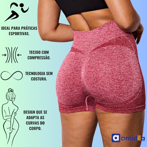 Shorts Tipo Levanta Bumbum Amidila Feminino Para Academia e Atividades Fisícas Cor Rosa