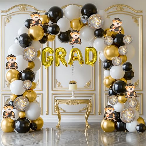 Dazzle Bright 144Pcs Graduation Balloon Arch Kit, Grad Teddy Bear Balloon Garland Grad Decorations for Class of 2024 Party Birthday Decor