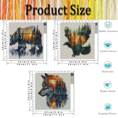 Image of 3 Pack Stamped Cross Stitch Kits for Adults - Cross Stitch Kits for Beginners,11 CT Animal Forest Cross Stitch Patterns Dimensions DIY Counted Cross Stitch Kits for Adults Arts Craft 12x12 inch