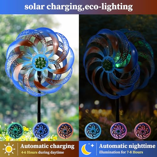Wind Spinners Outdoor Clearance for Yard and Garden Metal Wind Spinners Outdoor 75 in Kinetic Art with Solar Powered Multi-Color Glass Ball Light for Backyard Lawn Decorations by HOFLYW - Image 2